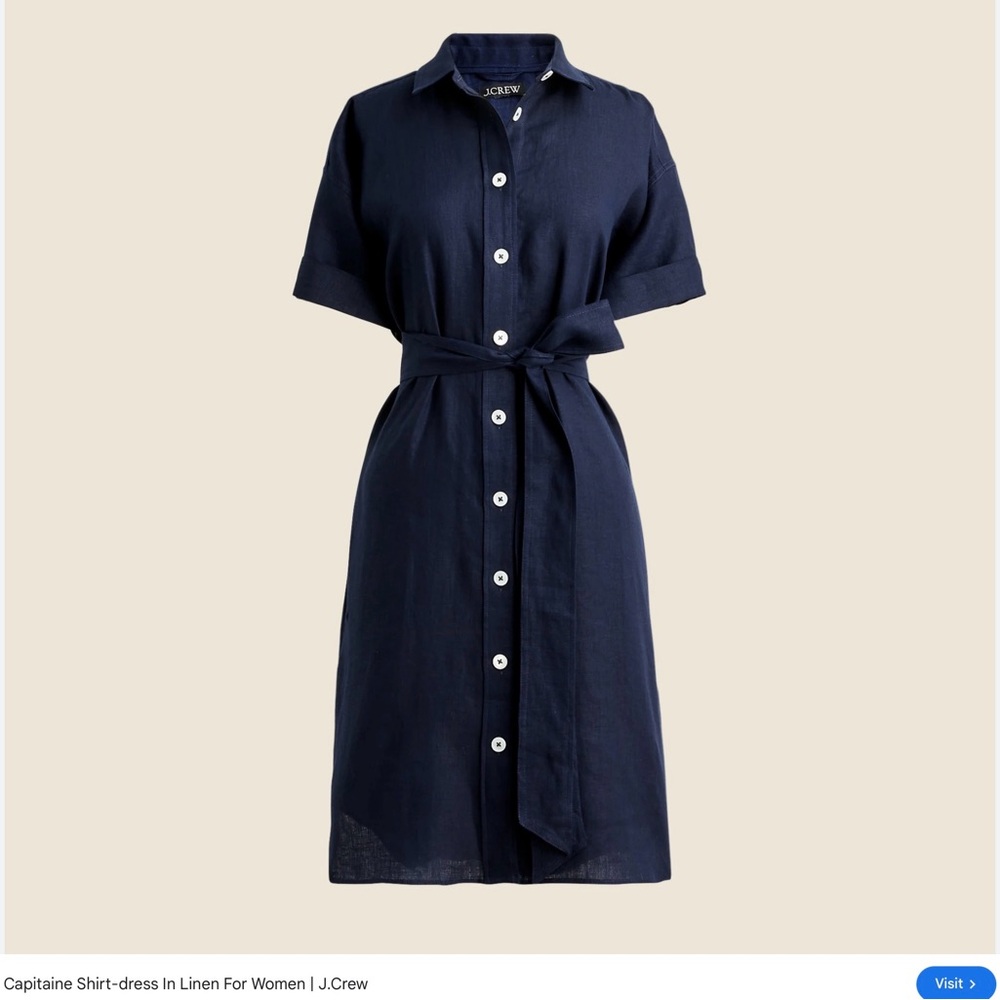 J.Crew Capitaine shirtdress in Navy Linen. - Picture 2 of 6